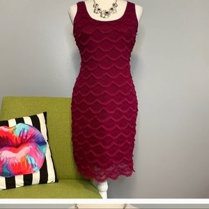 Guess Maroon Lace Fringe Sheath Dress